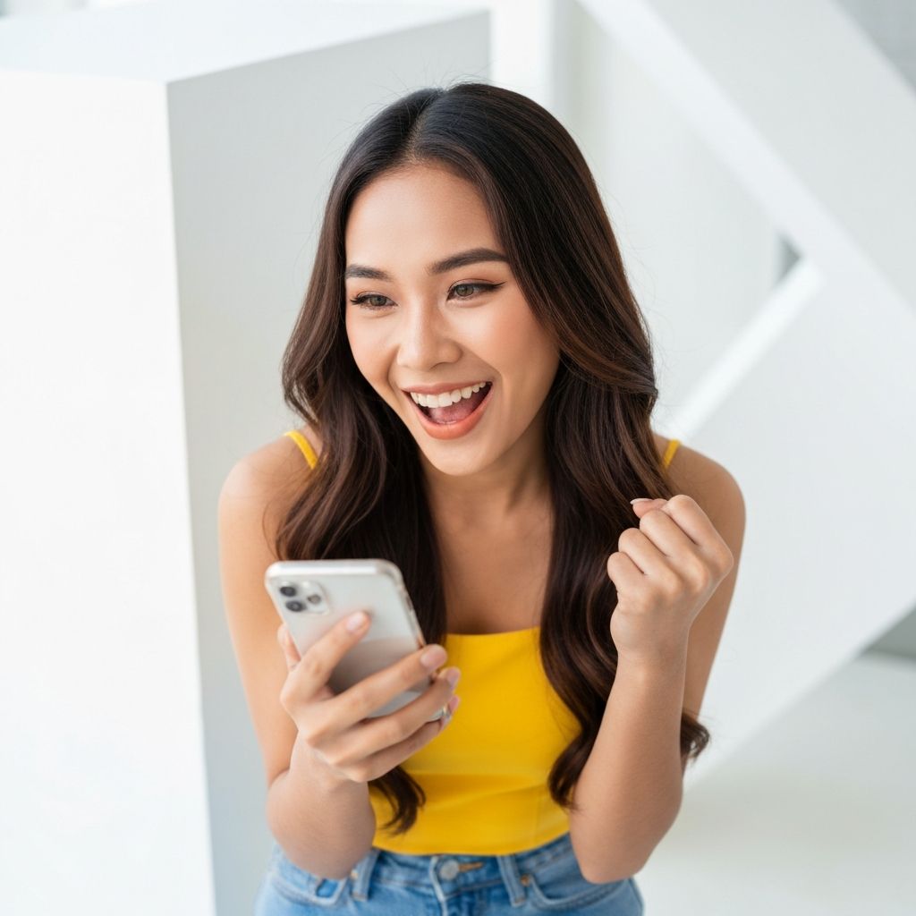 Excited person receiving rate alert notification